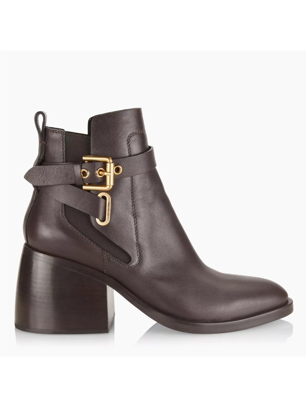 See by Chloé Dark Brown Calf Averi Block Heel Leather Bootie, Size 41 w/DustBag
